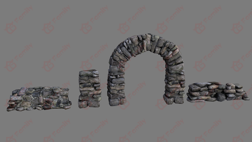 3d模型石块石墙下载_石门模型