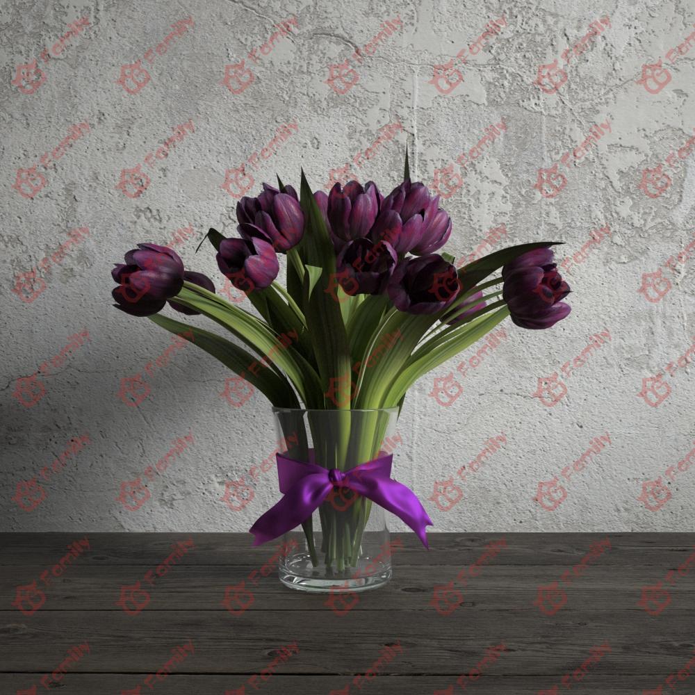 紫色花紫花郁金香高精度花卉盆花瓶栽室内植物装饰3D模型材质10