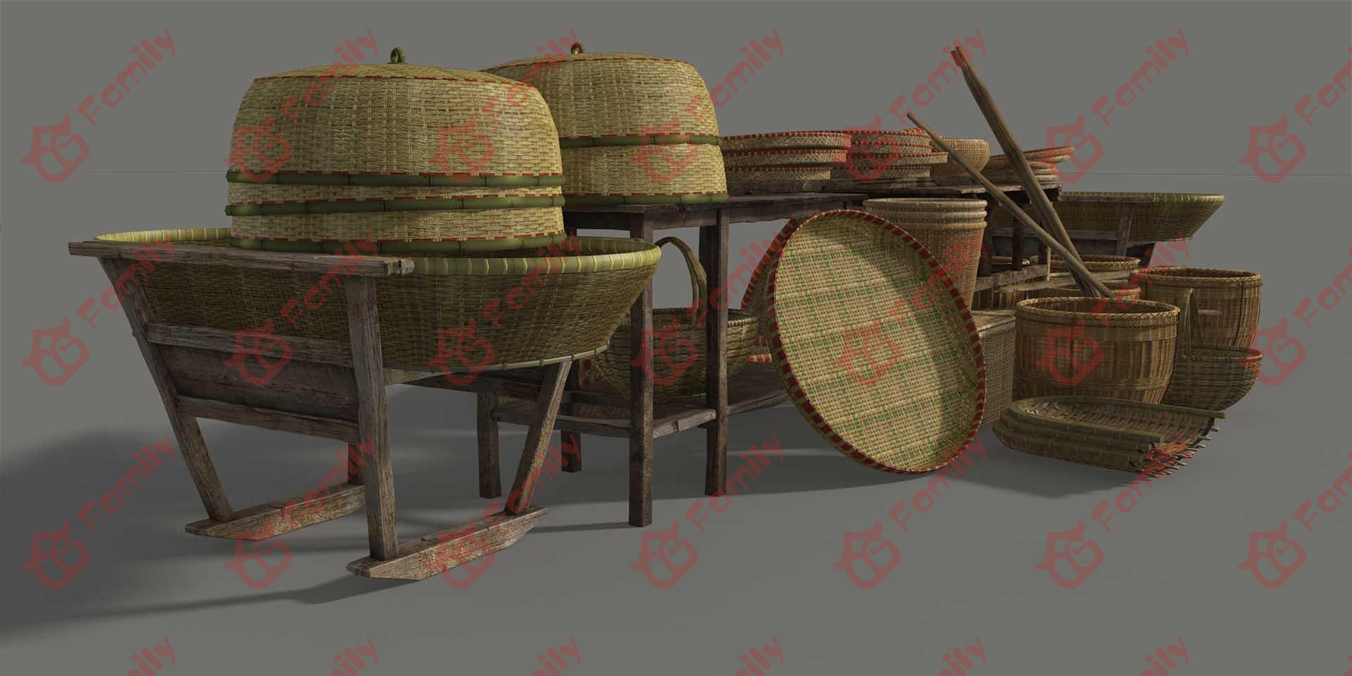 古代竹篓摊位3d模型下载