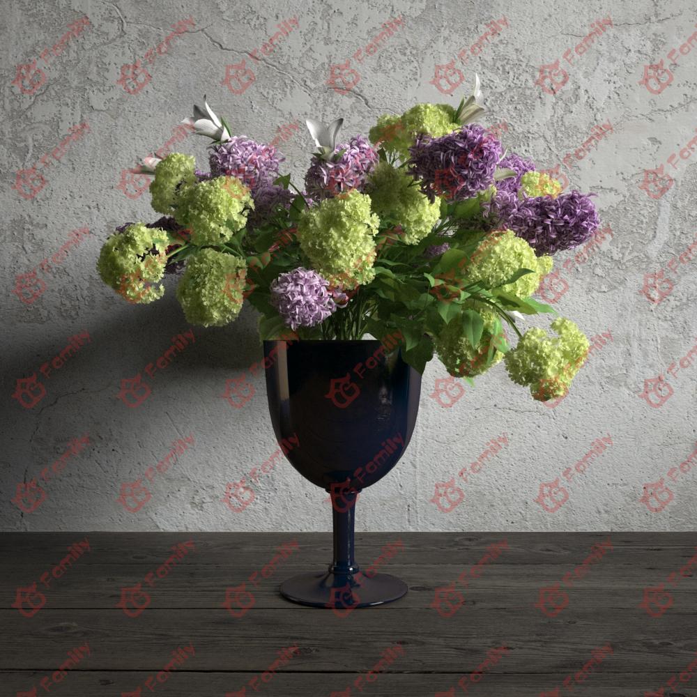 绿色紫色花球植物花高精度花卉盆栽室内植物装饰3D模型材质03