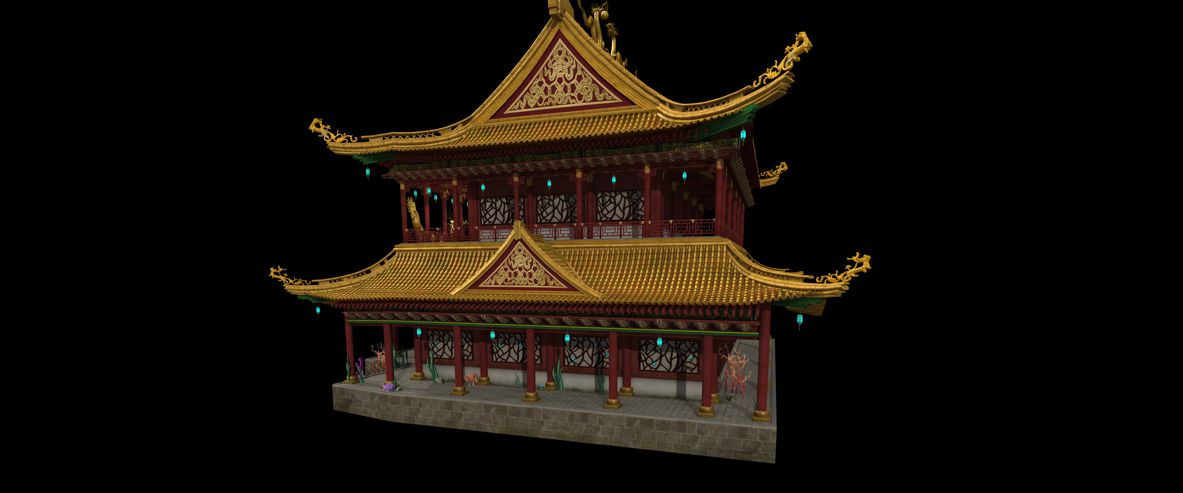 古代房子模型海底龙宫建筑3d模型下载